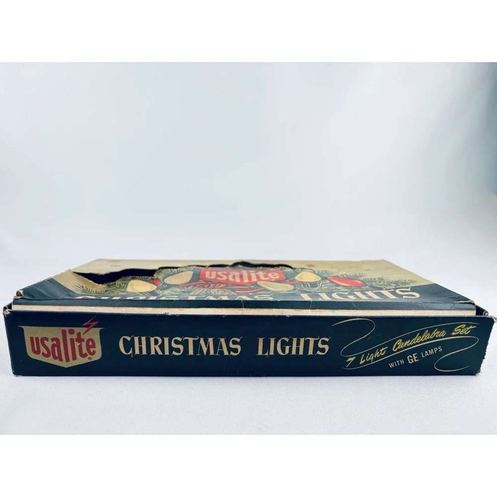 Vintage 1950s USALite USA Lite Candelabra Set String Of Seven Christmas Lights